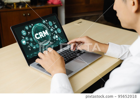 Customer relationship management system on modish computer for CRM business 95652018