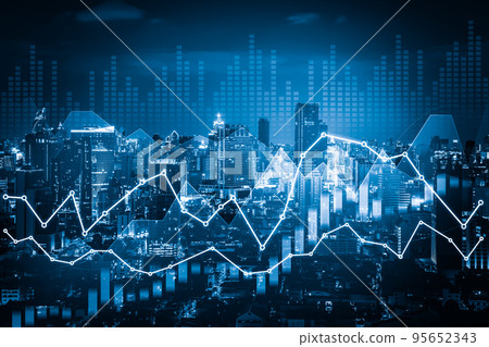 Digital screen and graph overlap modernistic cityscape for business concept. Digital screen and graph overlap modernistic cityscape for business concept. 95652343
