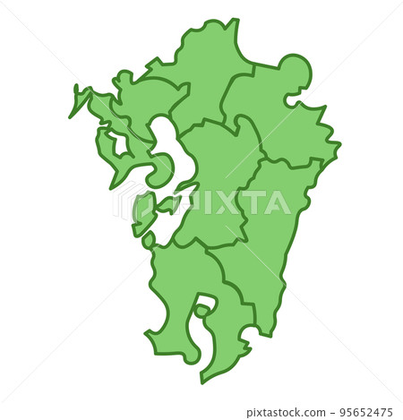 A cute map of Kyushu with prefectural borders - Stock Illustration ...