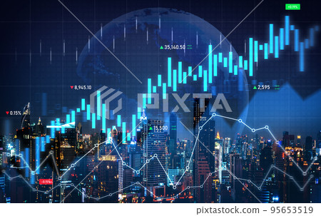 Financial graphs and modernistic cityscape as background for business concept. Financial graphs and modernistic cityscape as background for business concept. 95653519