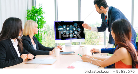 Customer relationship management system on modish computer for CRM business Customer relationship management system on modish computer for CRM business 95653576
