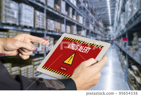 Virus warning alert on computer screen detected modish cyber threat 95654338
