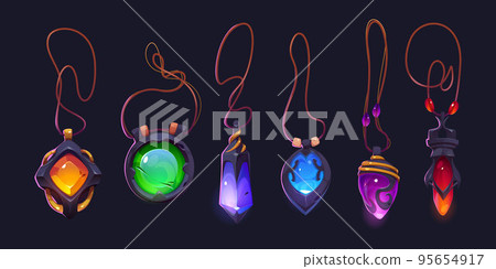 Magic amulets, witch pendants with crystals 95654917