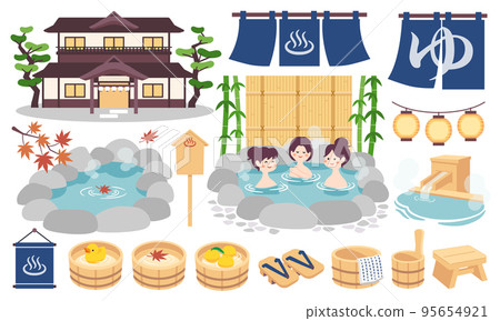 Hot spring illustration material set 95654921