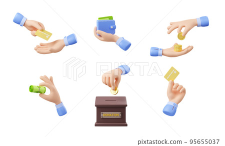 3d render hand with coins and bills isolated set 3d render hand with coins and bills isolated set 95655037