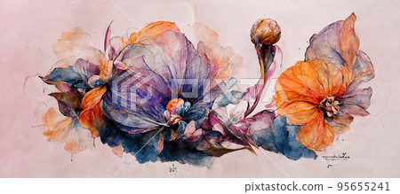 Spectacular piece of digital art 3D illustrator vibrant flower in water color. Spectacular piece of digital art 3D illustrator vibrant flower in water color. 95655241