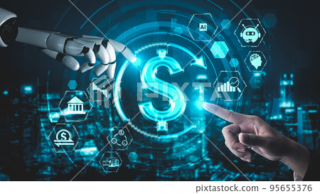 Futuristic robot artificial intelligence enlightening AI technology concept 95655376