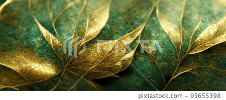 Spectacular green and gold leaf with realistic texture. Digital 3D illustration. Spectacular green and gold leaf with realistic texture. Digital 3D illustration. 95655398