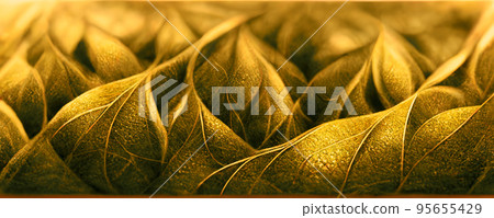 Macro image of a spectacular realistic golden leaf. Digital 3D illustration. 95655429