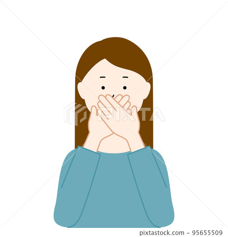 一個女人用雙手摀住嘴的插圖,我不得不說(白色背景,矢量,剪報) 一個女人用雙手摀住嘴的插圖,我不得不說(白色背景,矢量,剪報) 95655509