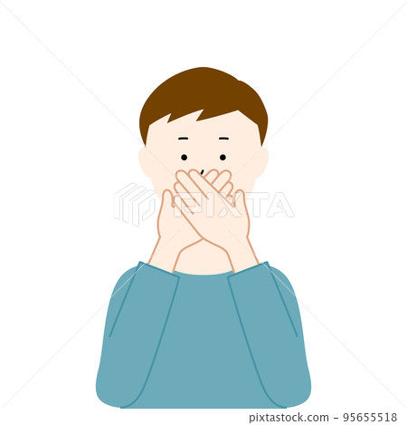 Illustration of a man covering his mouth with both hands, I have to say (white background, vector, clipping) Illustration of a man covering his mouth with both hands, I have to say (white background, vector, clipping) 95655518