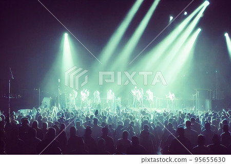 Crowd of people in music festival at spectacular night concert Crowd of people in music festival at spectacular night concert 95655630