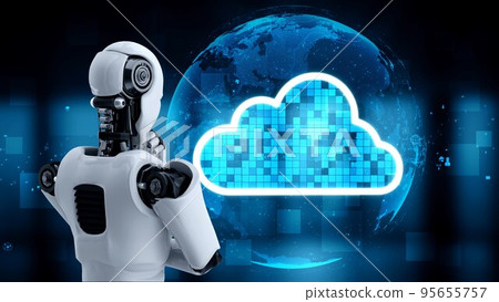 AI robot huminoid uses cloud computing technology to store data on online server AI robot huminoid uses cloud computing technology to store data on online server 95655757
