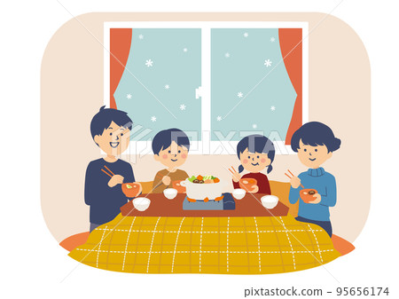 一個家庭用被爐做鍋的插圖 95656174