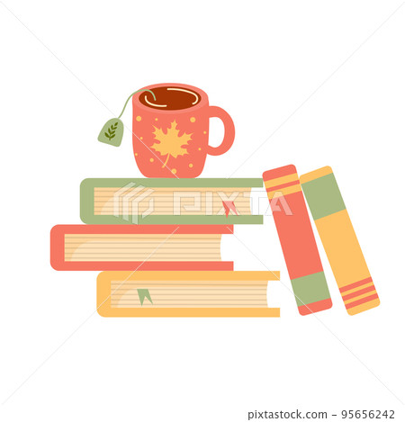 Stack of books with mug of hot tea. I love reading concept. Stack of books with mug of hot tea. I love reading concept. 95656242