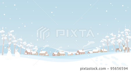 冬天背景插圖一個雪鎮的風景和森林裡的動物 95656594