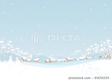 冬天背景例證一個雪域的風景和森林裡的動物明信片明信片 95656595