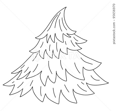 Christmas tree doodle. Cartoon element, vector sketch illustration, black outline art for web design, icon, print, coloring page 95656970
