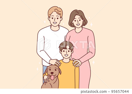 Portrait of family with child and dog 95657044