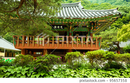 Ssanggyeru Pavilion at Baekyangsa Temple in the fresh green of May 95657358