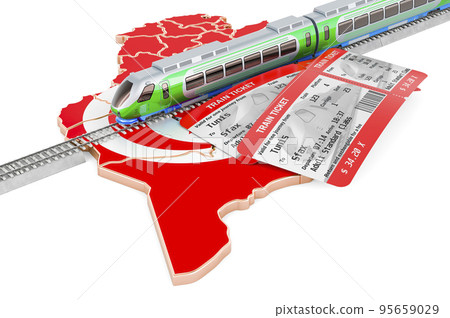 Rail travel in Tunisia, concept. 3D rendering Rail travel in Tunisia, concept. 3D rendering 95659029