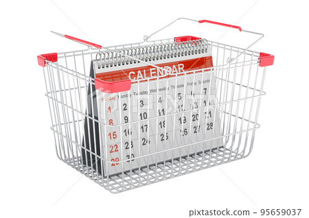 Shopping basket with desk calendar, 3D rendering Shopping basket with desk calendar, 3D rendering 95659037