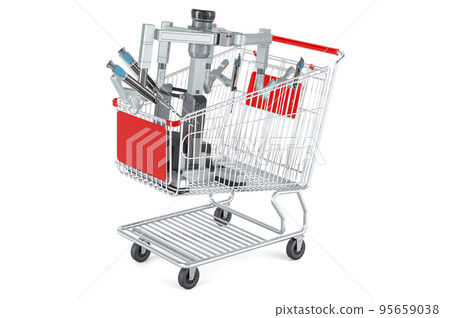 Shopping cart with robotic surgical system, 3D rendering Shopping cart with robotic surgical system, 3D rendering 95659038