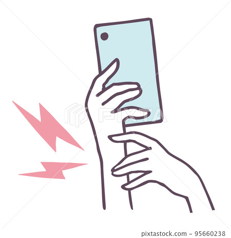 A hand with tendonitis from overdoing maho My hand hurts from overuse of my mobile phone Simple illustration material 95660238