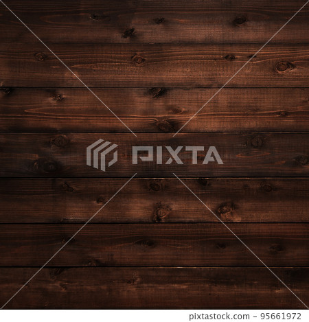 A square background image lined with dark brown boards with wood grain and knots 95661972