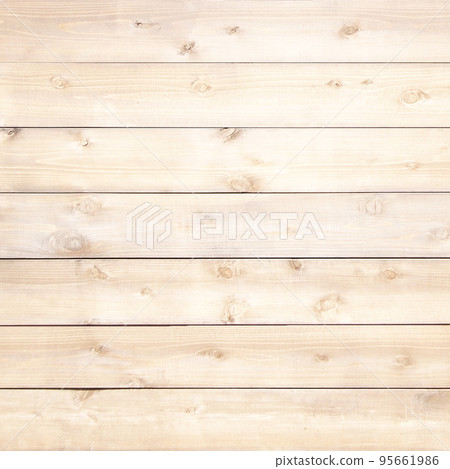 Square background image of lined boards of light white wood with grain and knots 95661986