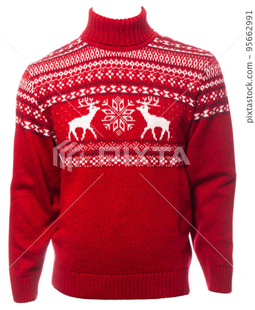 Red knitted Ugly Sweater template isolated on white Red knitted Ugly Sweater template isolated on white 95662991
