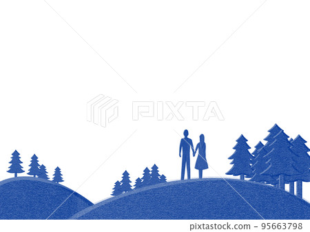 一對夫婦站在小山紙工藝品上 95663798