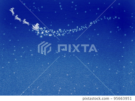 Christmas illustration of Santa and reindeer flying in the night sky 95663951