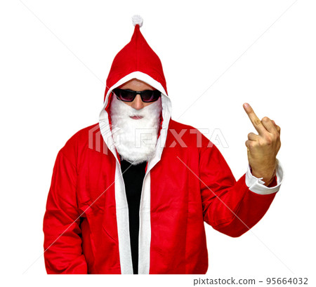 Santa with middle finger up 95664032