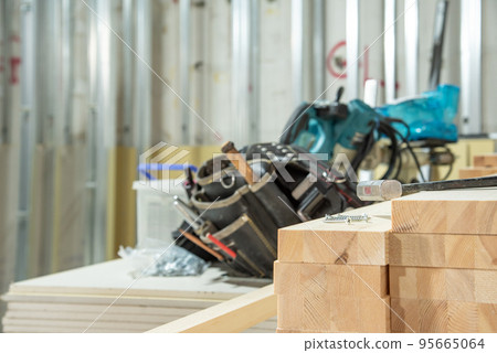 Materials and tools during interior construction 95665064