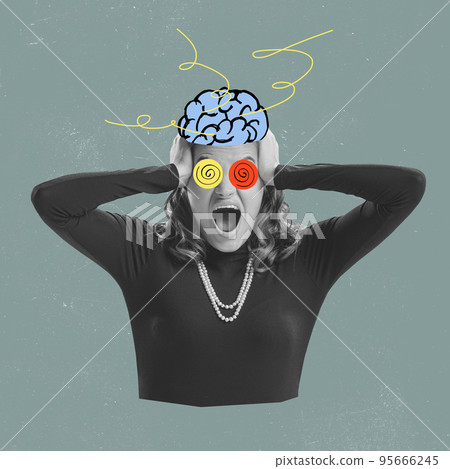 Boiling brain. Contemporary art collage, modern design. Family crises of relationship can happen at any time. Concept of male and female psychology. 95666245