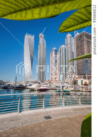 Dubai Marina with boats in the harbor, United Arab Emirates Dubai Marina with boats in the harbor, United Arab Emirates 95666612