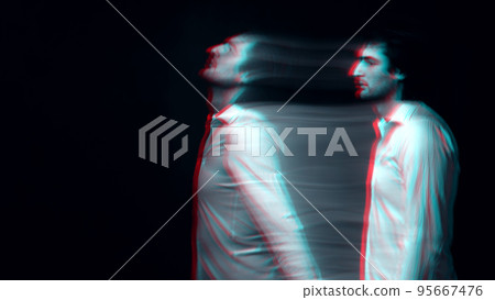 supernatural blurry portrait of a dead man's soul on a dark background supernatural blurry portrait of a dead man's soul on a dark background 95667476