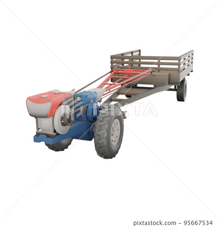 3D render thailand tractor hand control and trailer front to rear view. png illustration. 95667534
