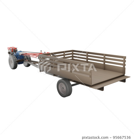 3D render thailand tractor hand control and trailer rear to front view. png illustration. 95667536