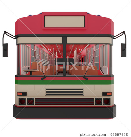 3D render thailand city bus red green white color. front view png illustration 95667538