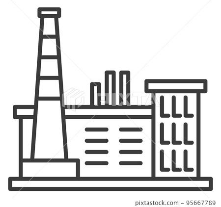Industrial pipe building. Manufacture black line icon 95667789