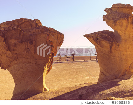 Eroded rock formations in Bolnuevo, Spain 95668326