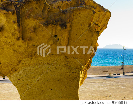Eroded rock formations in Bolnuevo, Spain 95668331