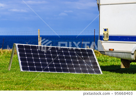 Solar photovoltaic panel at camper vehicle Solar photovoltaic panel at camper vehicle 95668403