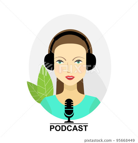 Woman with headphones and microphone. Podcast vector Woman with headphones and microphone. Podcast vector 95668449
