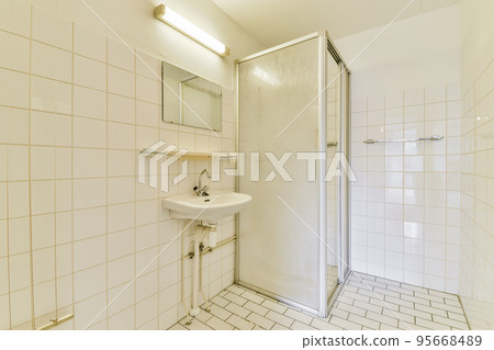 bathroom with shower and sink in flat bathroom with shower and sink in flat 95668489