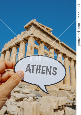 Athens written in a sign, in the Parthenon Athens written in a sign, in the Parthenon 95669841