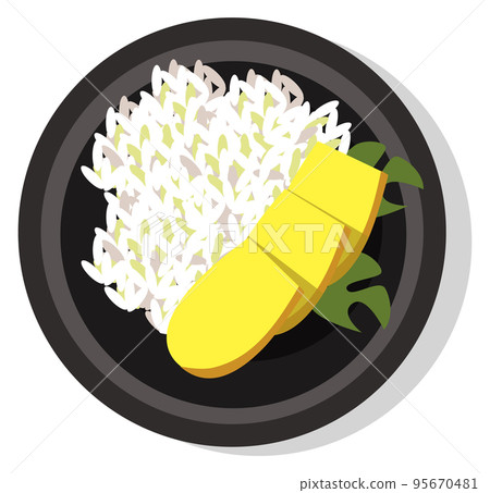 Sticky rice with mango. Traditional thai cuisine top view 95670481