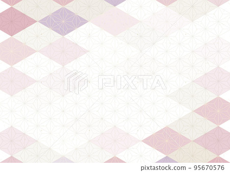 用麻葉圖案和菱形裝飾的日式背景插圖 用麻葉圖案和菱形裝飾的日式背景插圖 95670576